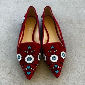 ISA TAPIA Espanola Red Suede Embroidered Leather Flats Women’s Size 37